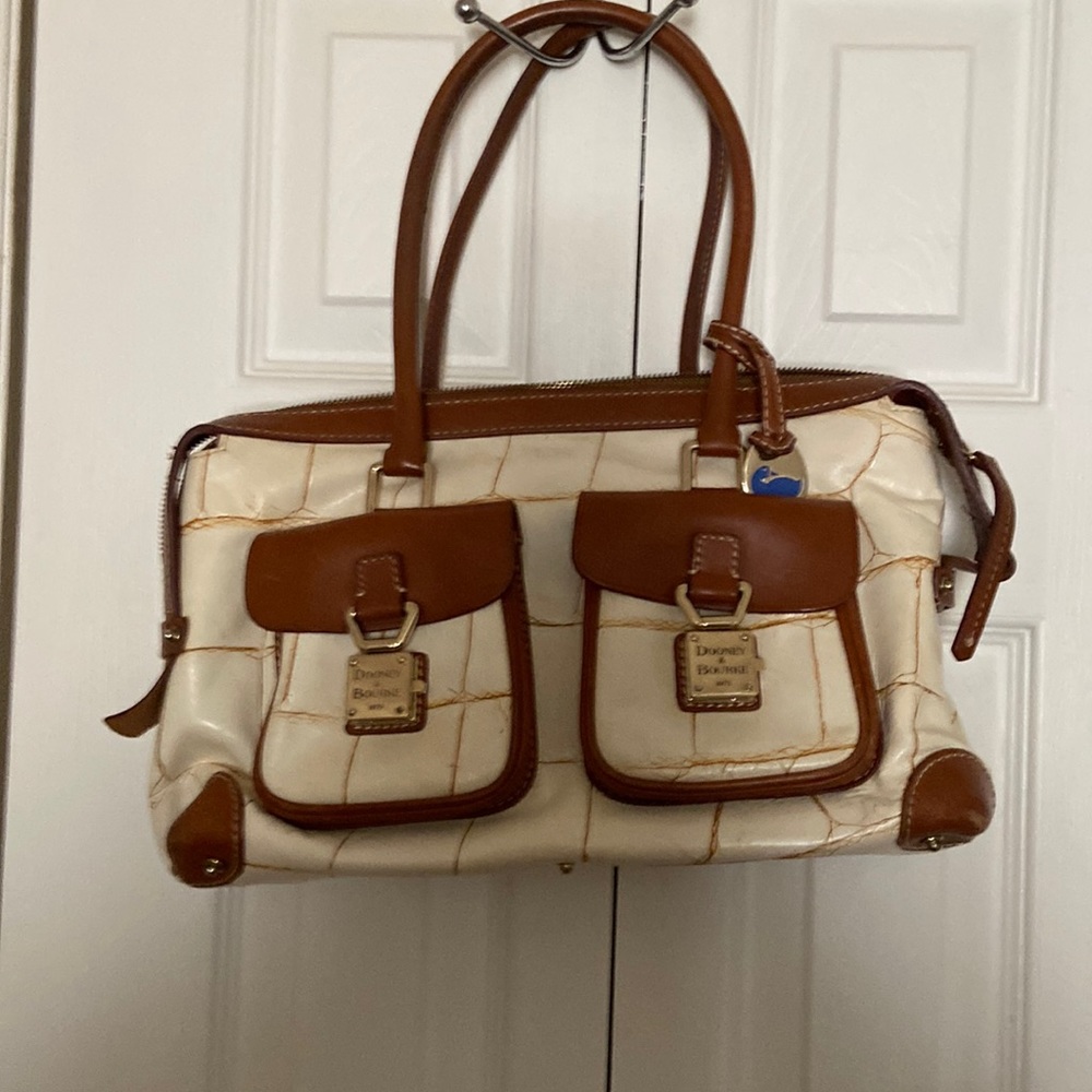 Dooney and Bourke cream and brown leather satchel bag